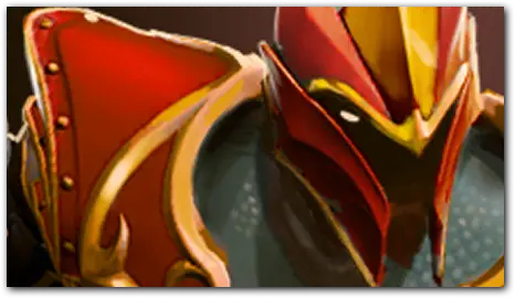 Portret Dragon Knighta w czerwonej, rycerskiej zbroi.